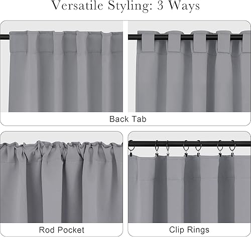 Miniatura 35 de PONY DANCE - Cortinas opacas aisladas térmicamente, set de 2 cortinas opacas con bolsillo para barra / pestaña trasera, paneles de cortinas opacas,