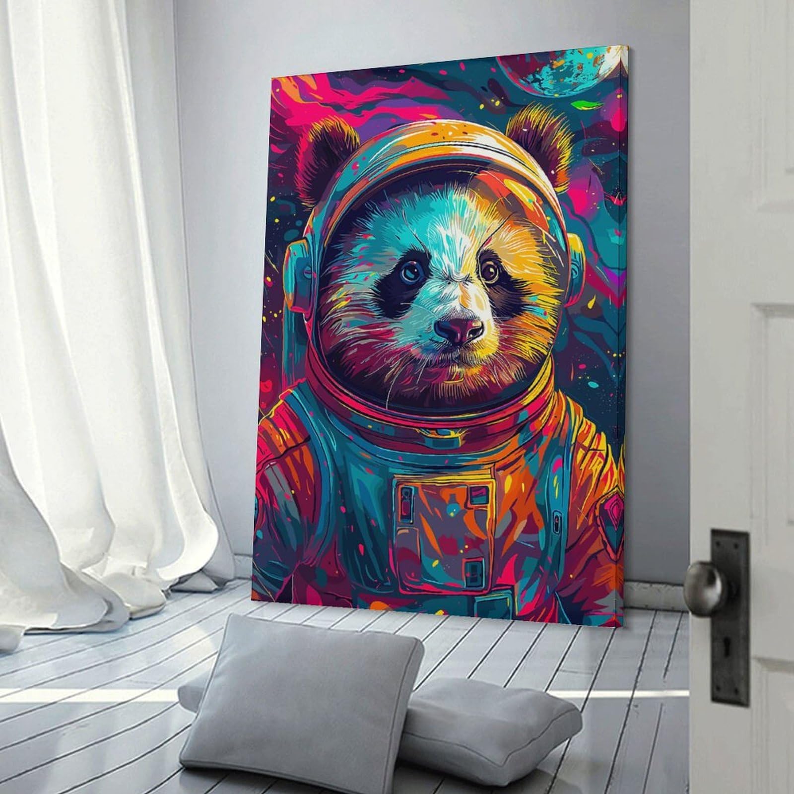 Junmoney Panda Astronaut Space Canvas Wall Decor 08x12inch(20x30cm), for Lounge, Bedroom Or Personal Spaces, A Wall Art Gift for Fresh Interiors