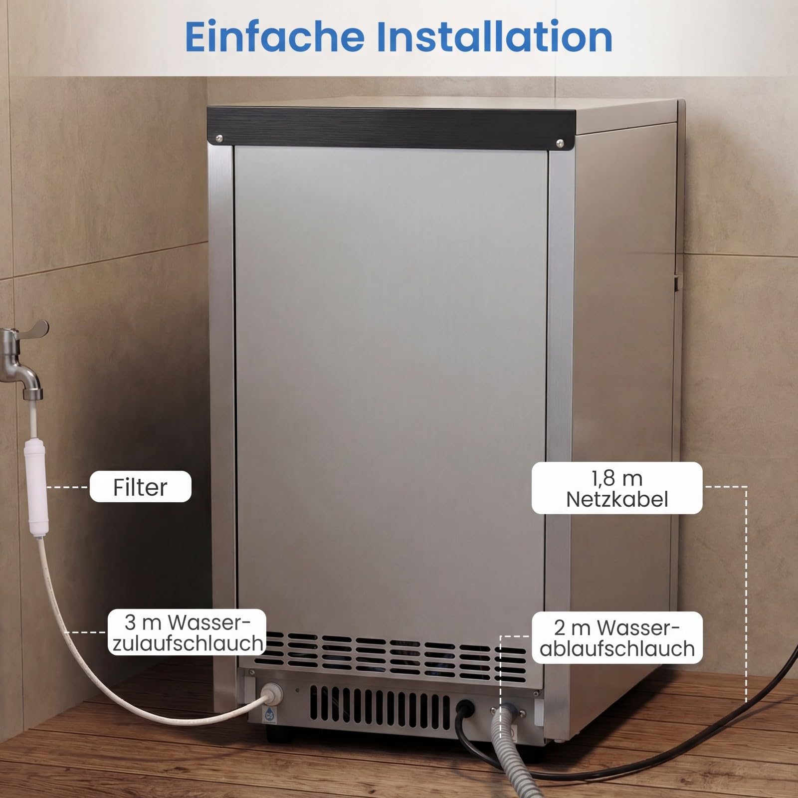 COSTWAY kommerzielle Eiswürfelmaschine 25-30 kg/24 h, gewerblicher Eismaschine aus Edelstahl mit Selbstreinigung, Wasserfilter, Eiswürfelbereiter freistehend/Untertheken für Zuhause, Bar, Restaurant