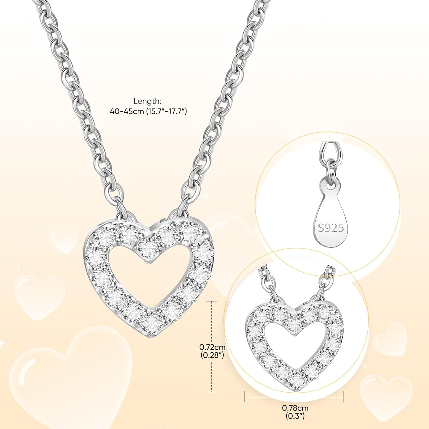 Sterling Silver Heart Necklace for Women, S925 Dainty Love Heart Necklaces with Cubic Zirconia, Cute Silver Pendant Necklaces Jewelry Gifts for Women Mother Birthday Valentines - Image 4