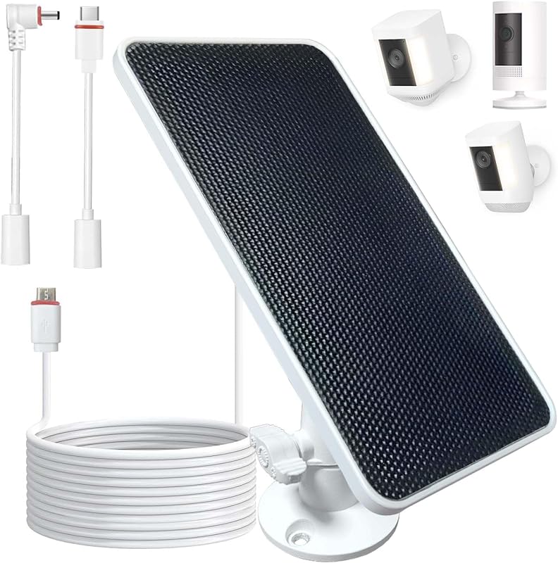 Painel Solar DIANMU de 7 W com Cabo de 3,96 m para Câmeras Ring com Bateria, Conectores USB-C/DC e Suporte Ajustável, 1 unidade