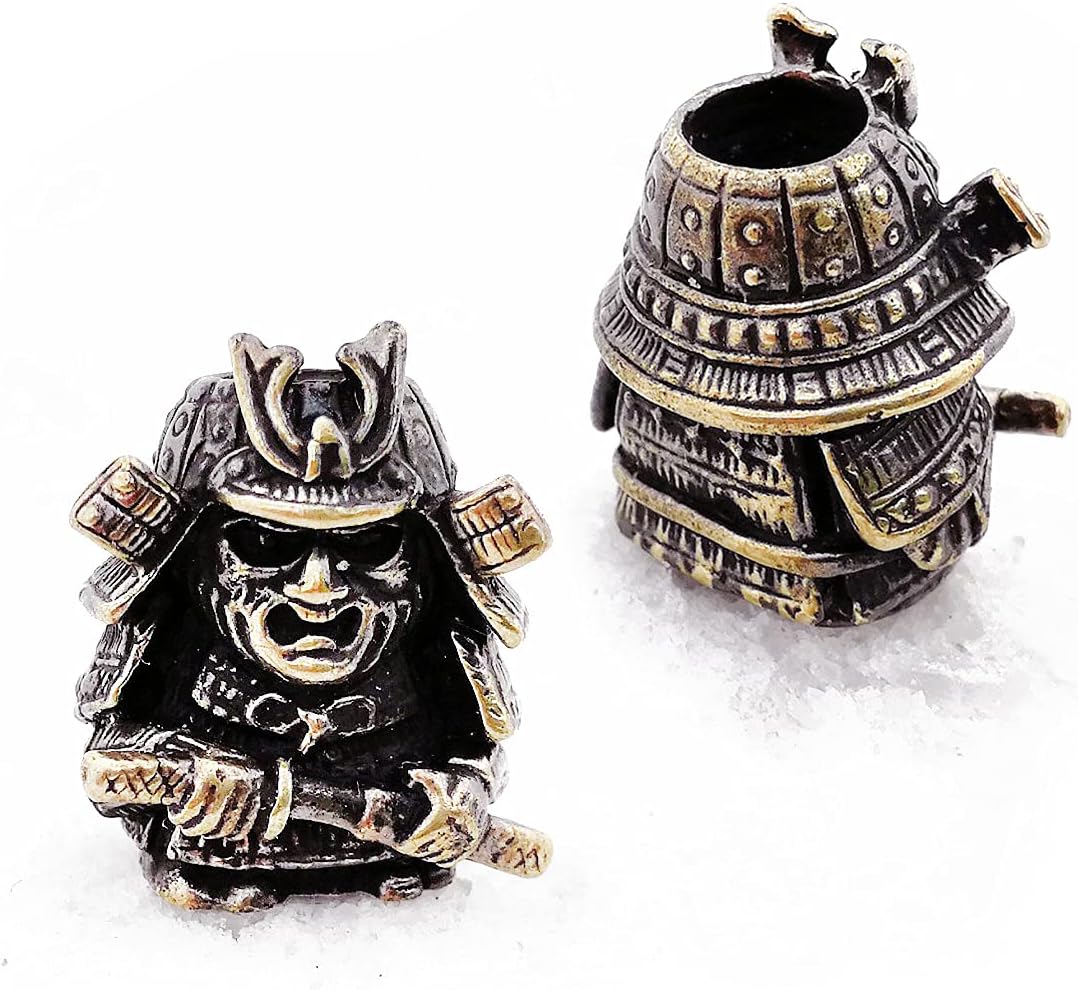 СooB EDC Paracord Bead, Beard Bead, Knife Lanyard Bead, Charm Samurai Warrior. Metal Hand-Casted Paracord Beads Pendants for Paracord Knives Lanyards 1Pcs/Lot