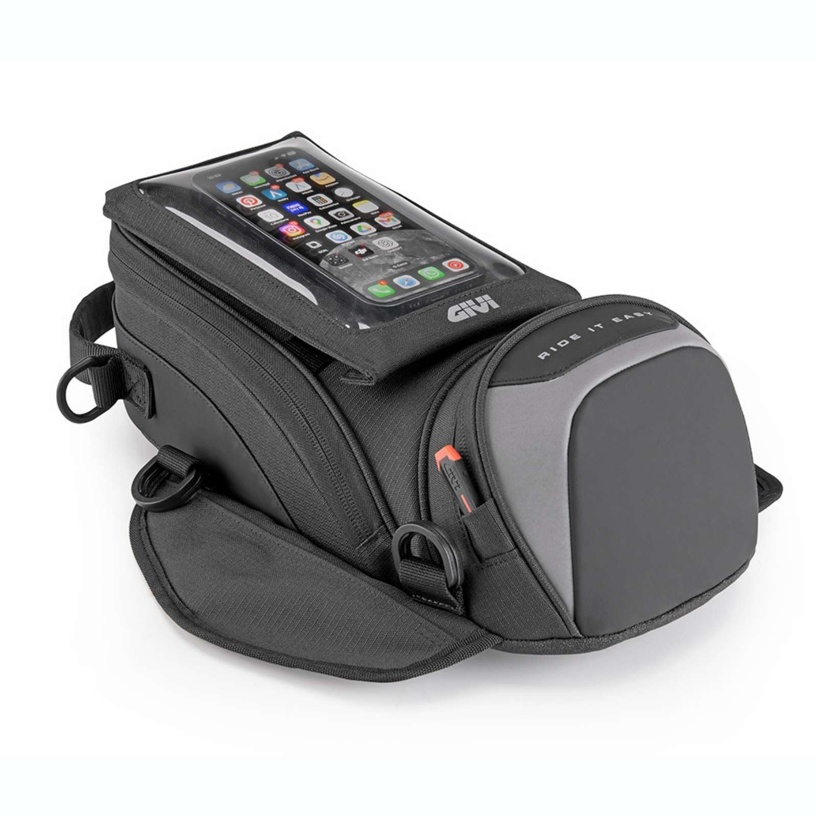 GIVI Tankrucksack für Motorrad, Easy02, 6 l, magnetisch, mit Riemen, Regenschutz und M.O.L.L.E-System, Schwarz