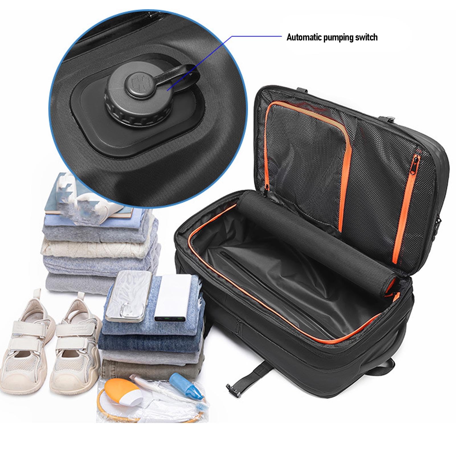 Plecak Kompresyjny Próżniowy Vacuum Travel 40L, Rozszerzalny, Zatwierdzony do Transportu w Samolocie, z Portem USB, Kieszeniami na Mokre Rzeczy i przegrodą na Buty, dla Męż