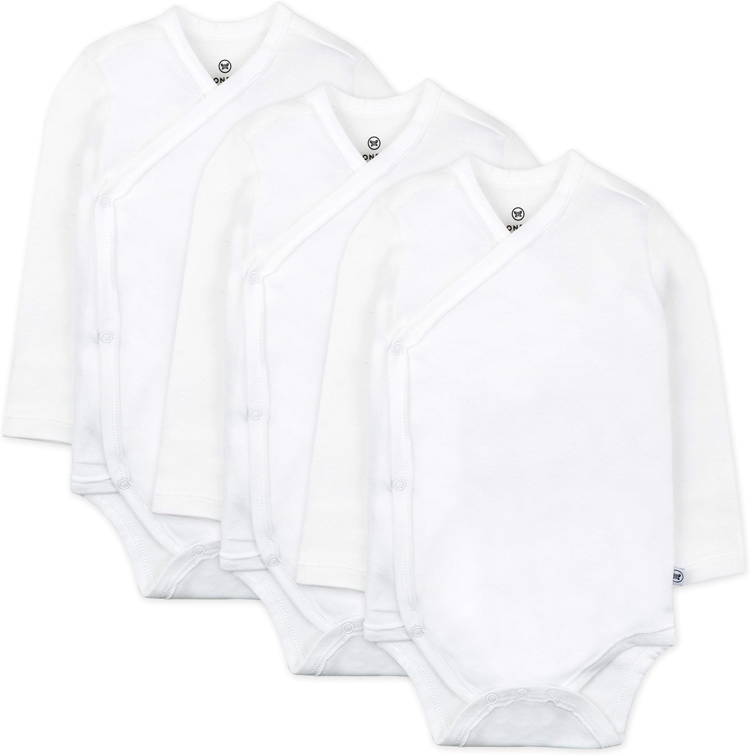 HonestBabyunisex-baby 3-pack Long Sleeve Side-snap Kimono Bodysuits Organic Cotton for Infant Baby Boys, Girls, Unisex