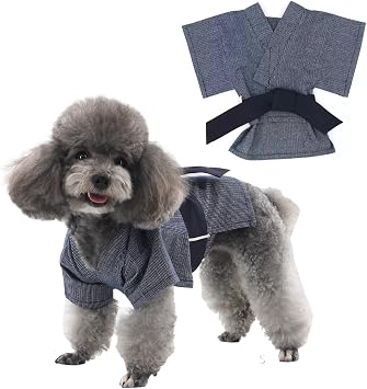 MANON ROSA Dog Costume Japanese Yukata Kimono - Traditional Pet Kimono Cosplay for Small Medium Dogs, Puppies Cats Kittens, Breathable Adjustable Outfit7-9lbs, Navy, Medium