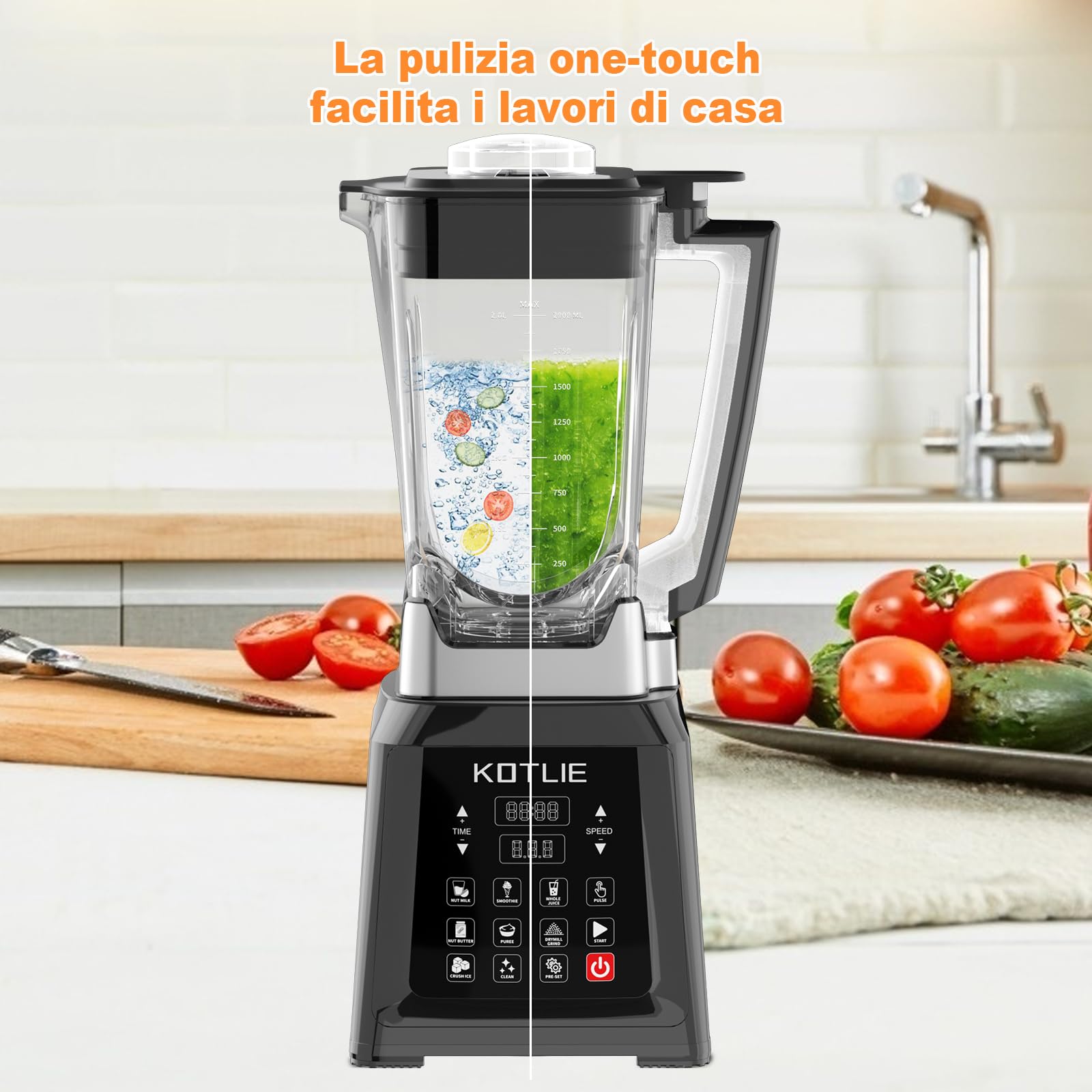 KOTLIE NY-8088EJA - Frullatore da Tavolo 2L, 7 Funzioni, Autopulente (Senza Riscaldamento)
