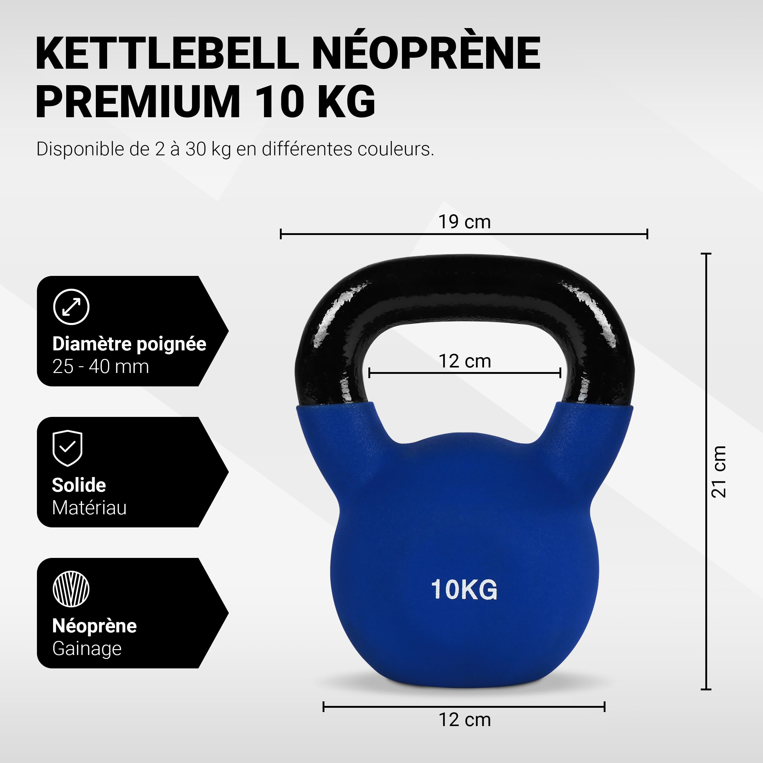 Poster Kettlebell néoprène 2–30 kg avec Kettlebell