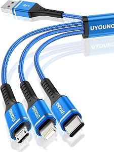 2Pack 10FT Multi Charging Cable Multiple USB 3 in 1 Charger Cable Long Universal Nylon Braided Fast Charge Cord with Type-C/Lightning/Micro USB Port Connectors for Cell Phone/iPhone/Tablet and More