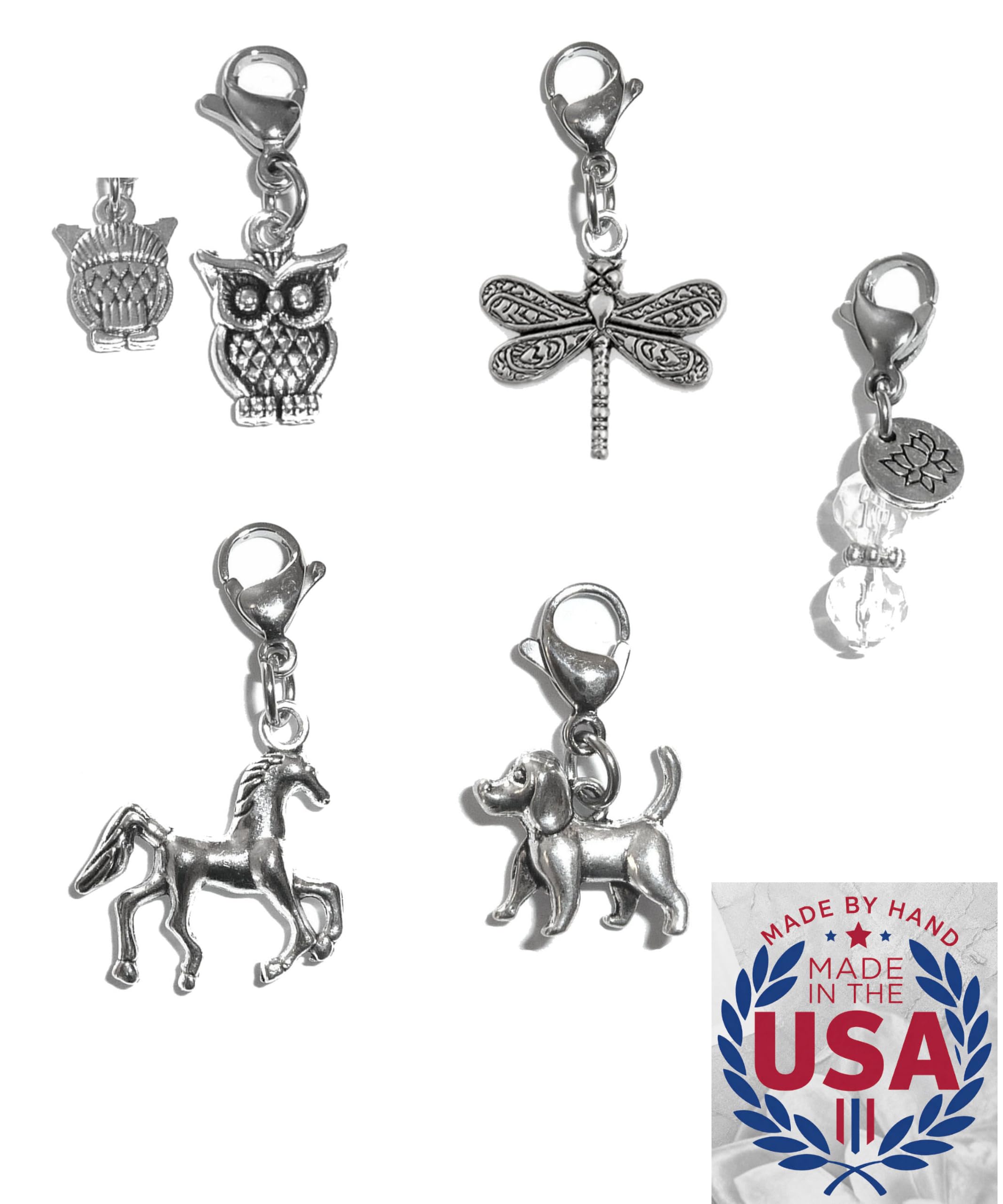 Hidden Hollow Beads 4 Clip On Charms for Purse, Handbag, Keychain, Zipper Pull, Backpack, Jewelry Accessory, USA
