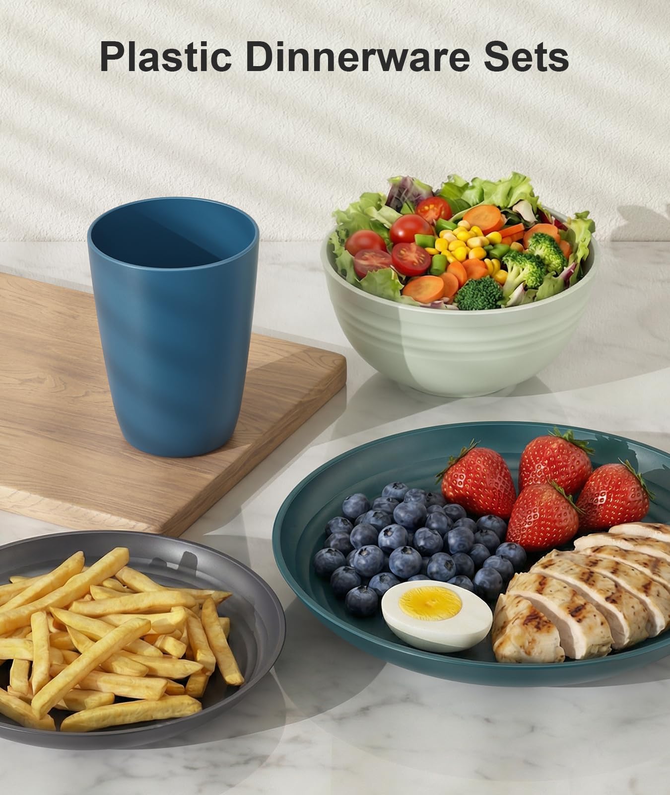 Quatish Kunststoff Geschirrset aus PP, Unzerbrechliches Camping Geschirr Set für 4 Personen, 16PCS Wiederverwendbare Tafel-Set für Kinder und Erwachsene, Geschirrspüler Mikrowelle Sicher, Grün