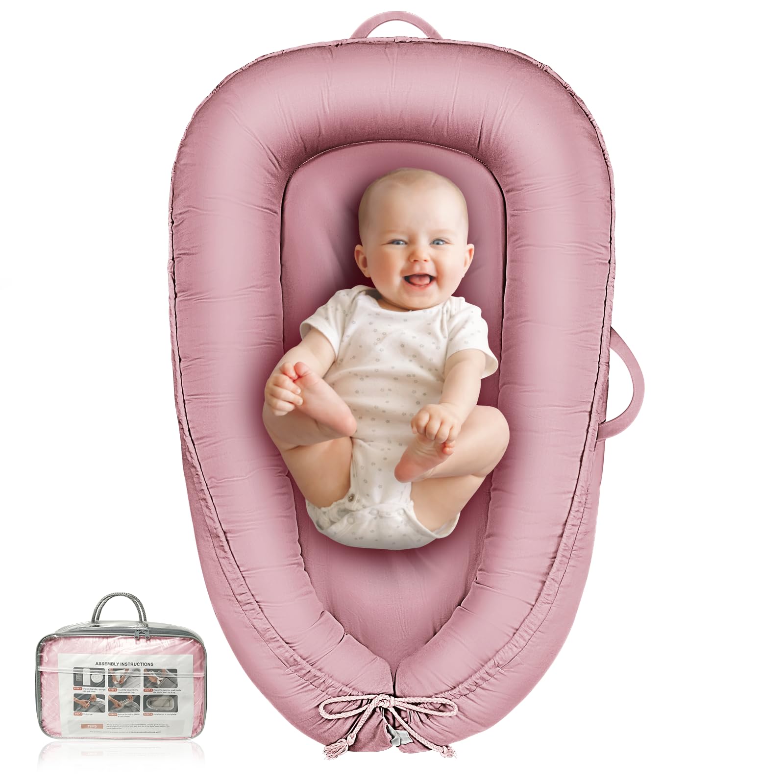 Baby Lounger - Infant Lounger for Newborn 0-24 Months, Waterproof Inner Cover and Pure Cotton Breathable Baby Nest Cover, Newborn Lounger for Baby Boys&Girls, Portable Baby Bed for Home and Travel