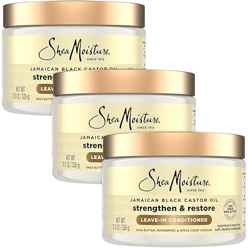 SheaMoisture Acondicionador sin enjuague, paquete de 3  Aceite de ricino negro jamaicano para fortalecer y restaurar la fórmula para reparar el