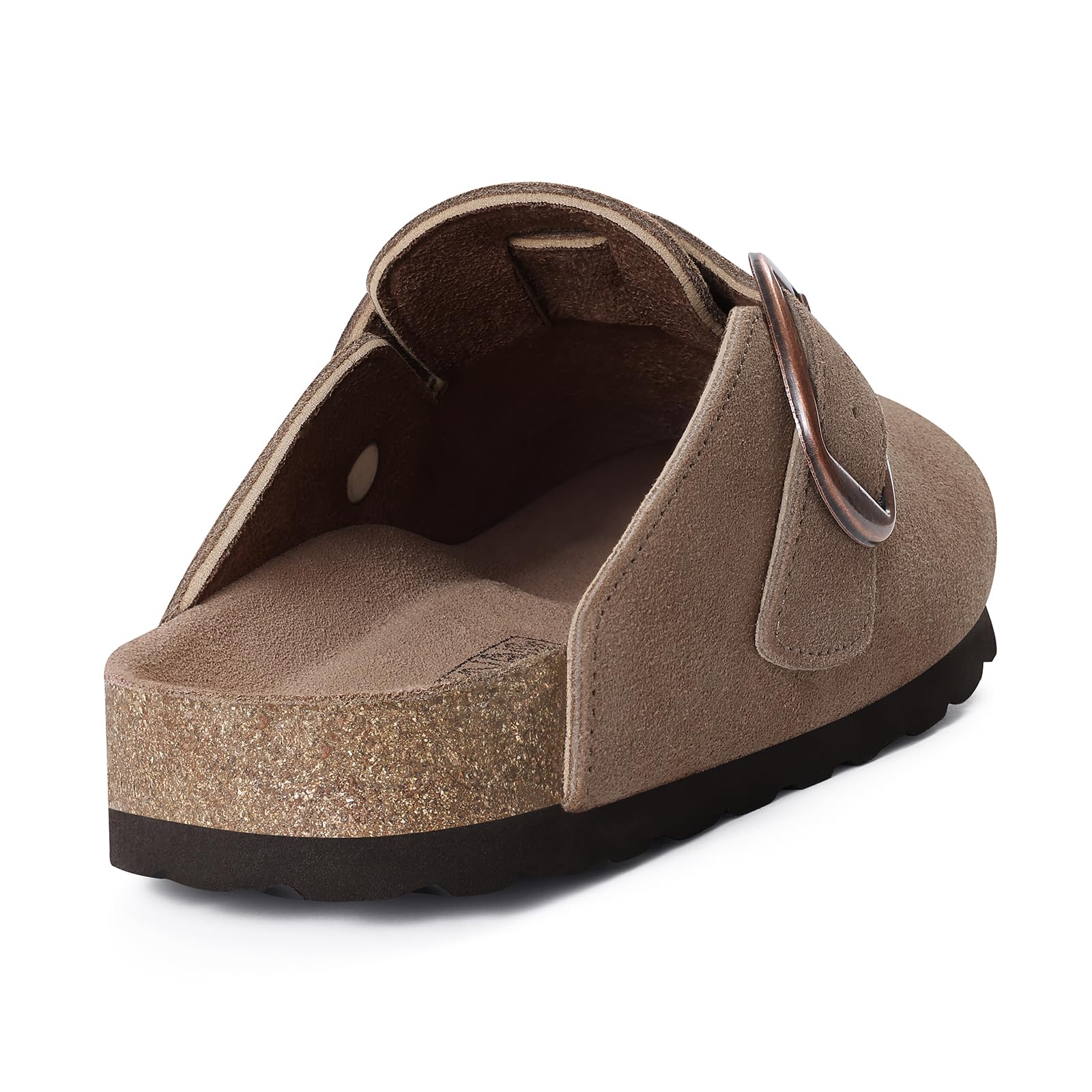 KIDMI Genuine Suede Clogs for Women Memory Foam Cork Footbed Potato Shoes Slip On Leather Mules with Big Buckle