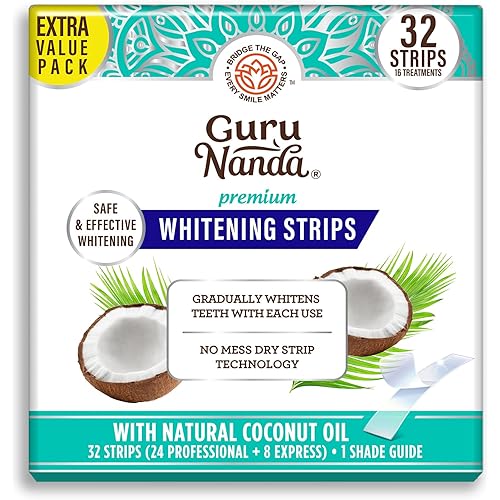 GuruNanda Teeth Whitening Strips - 16-Day Treatment with Non-Slip, Dry Strip Technology - Whitening Designed with Care for a Brighter Smile