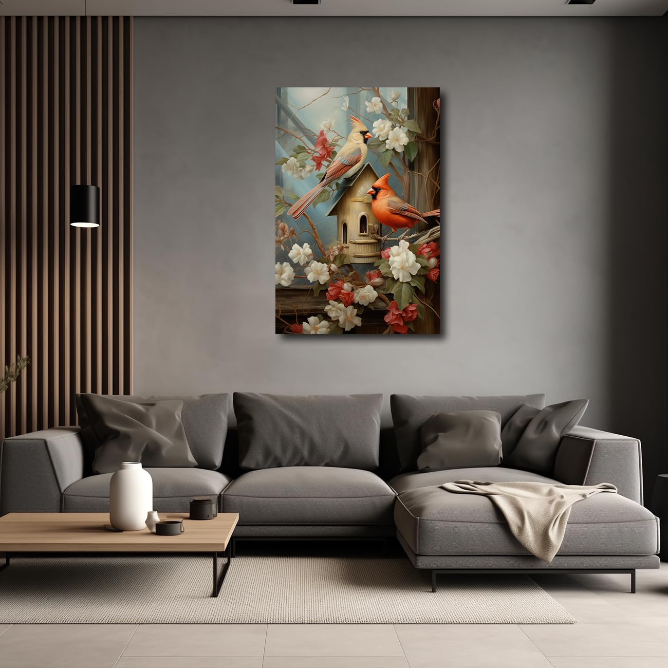 CXHOSTENT Kardinal Leinwandbilder Kardinalvogel mit Vintage Blumen Kunstdruck Tiere Vögel Bilder für rustikale Küche Badezimmer Dekor (A, 70.00 x 105.00 cms)