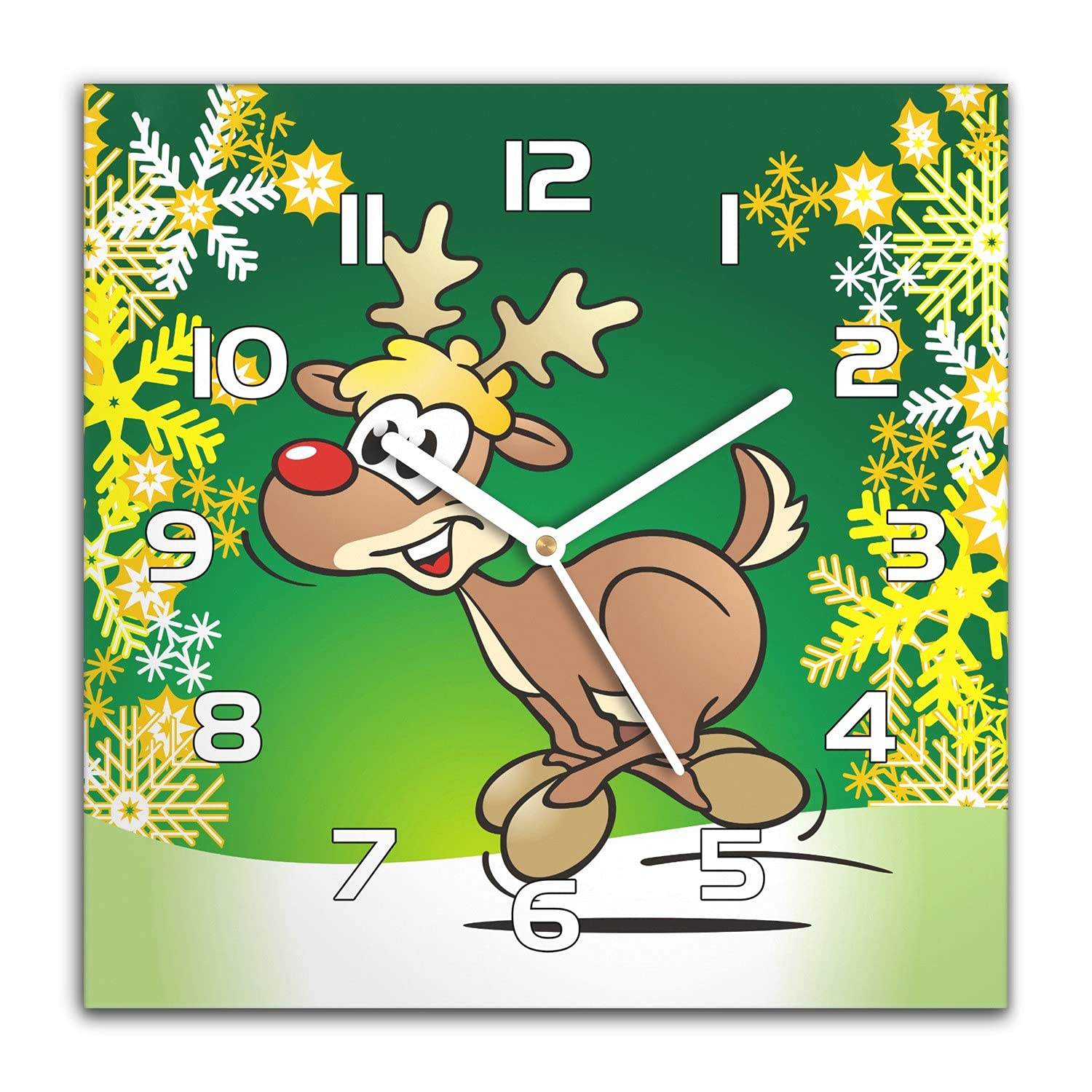 Horloge Rudolf renne Noël en verre silencieuse 30x30 cm