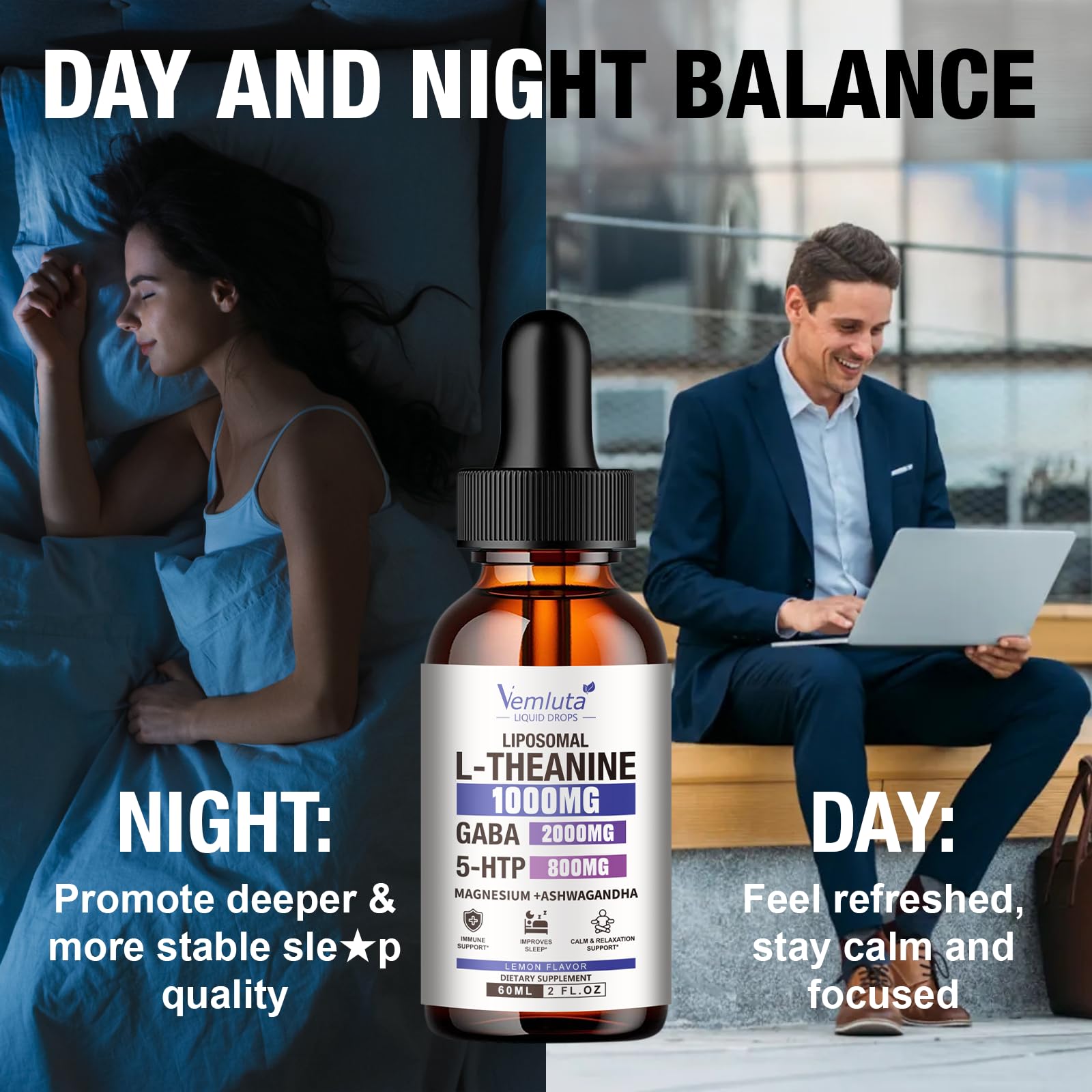 2 Packs Liposomal GABA + L Theanine 1000mg ＆5-HTP Sleep Supplement Liquid with Magnesium, Ashwagandha for Brain＆ Mood Stabilizer,Natural Zzz- Non-Drowsy Support Made for Men & Women, 4 FL Oz — Amazon image 7