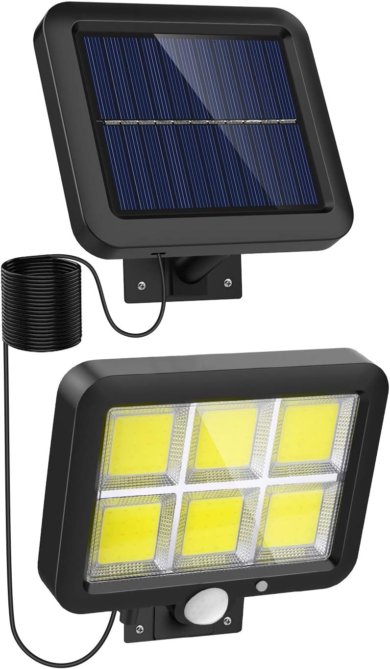 Solar Lights Outdoor Motion Sensor w/ 120 Bright COB LED, 16.4Ft Cable, 3 Lighting Modes, Adjustable Panels. Wired Solar Powered Lights for Indoor, Outside, Ceiling, Shed, Yard(5500K)