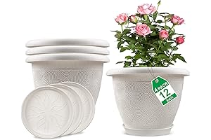 Plastic Flower Pots Planters for Indoor Plants, 4 Pack 12 Inch Large White Plant Pots