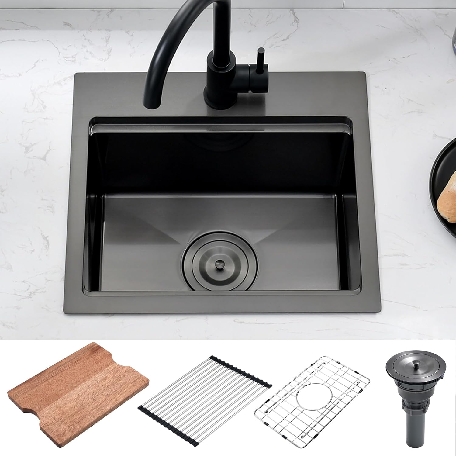 17X15 Nano Black Drop In Kitchen Bar Sink, Bewitch-17X15X9 Inches Black Stainless Steel Topmount Workstation Small Kitchen Sink for Outdoor and RV