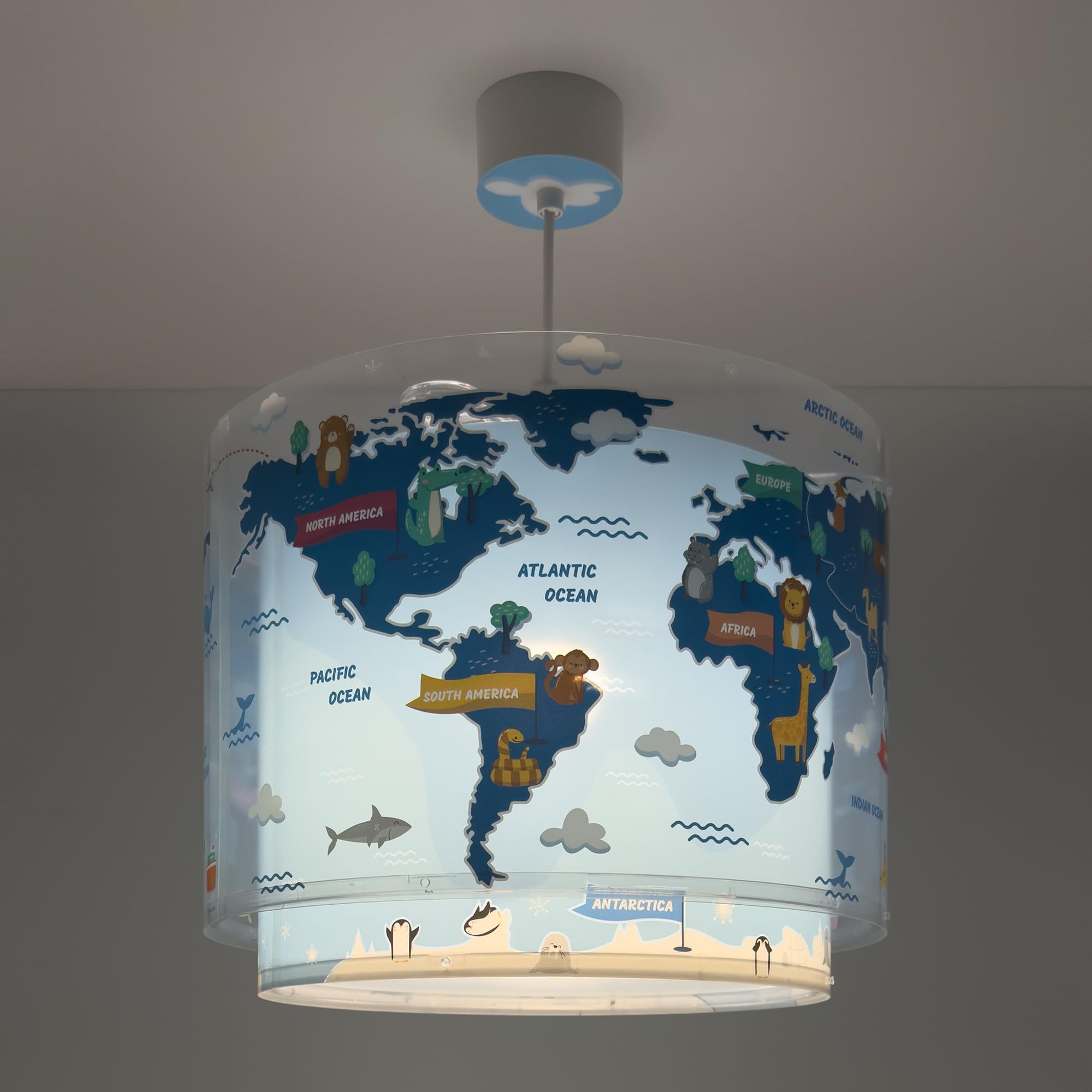 Dalber Kinder Pendelleuchte Kids World Weltkarte Planet Erde 40672M | Hängelampe; Deckenleuchte; Kinderzimmer; E27 - 1 x 15W