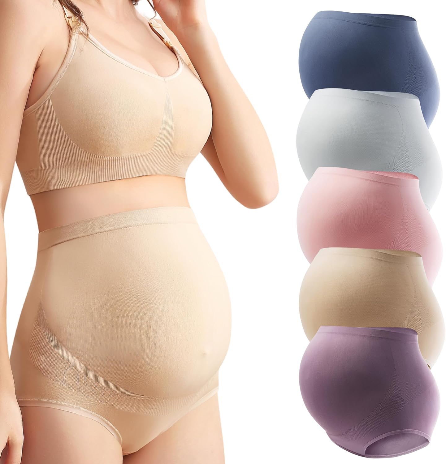 Mama Plus Women's Over Bump Maternity Underwear High Waist Seamless Pregnancy Briefs Nylon Panties Multi-Pack - Image 2