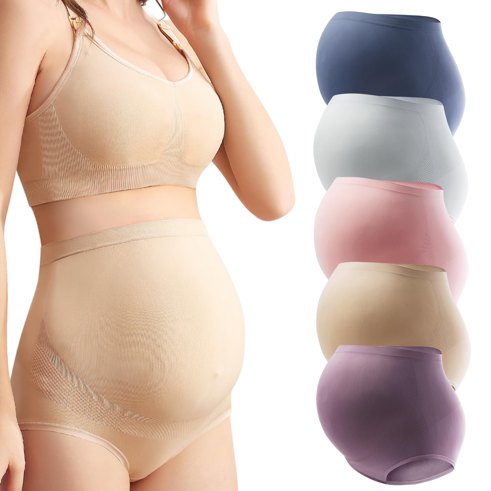 Mama Cotton Women's Over Bump Maternity Retser Alta Cintura sin Costuras Arrendas de Embarazo Multi-Paquete