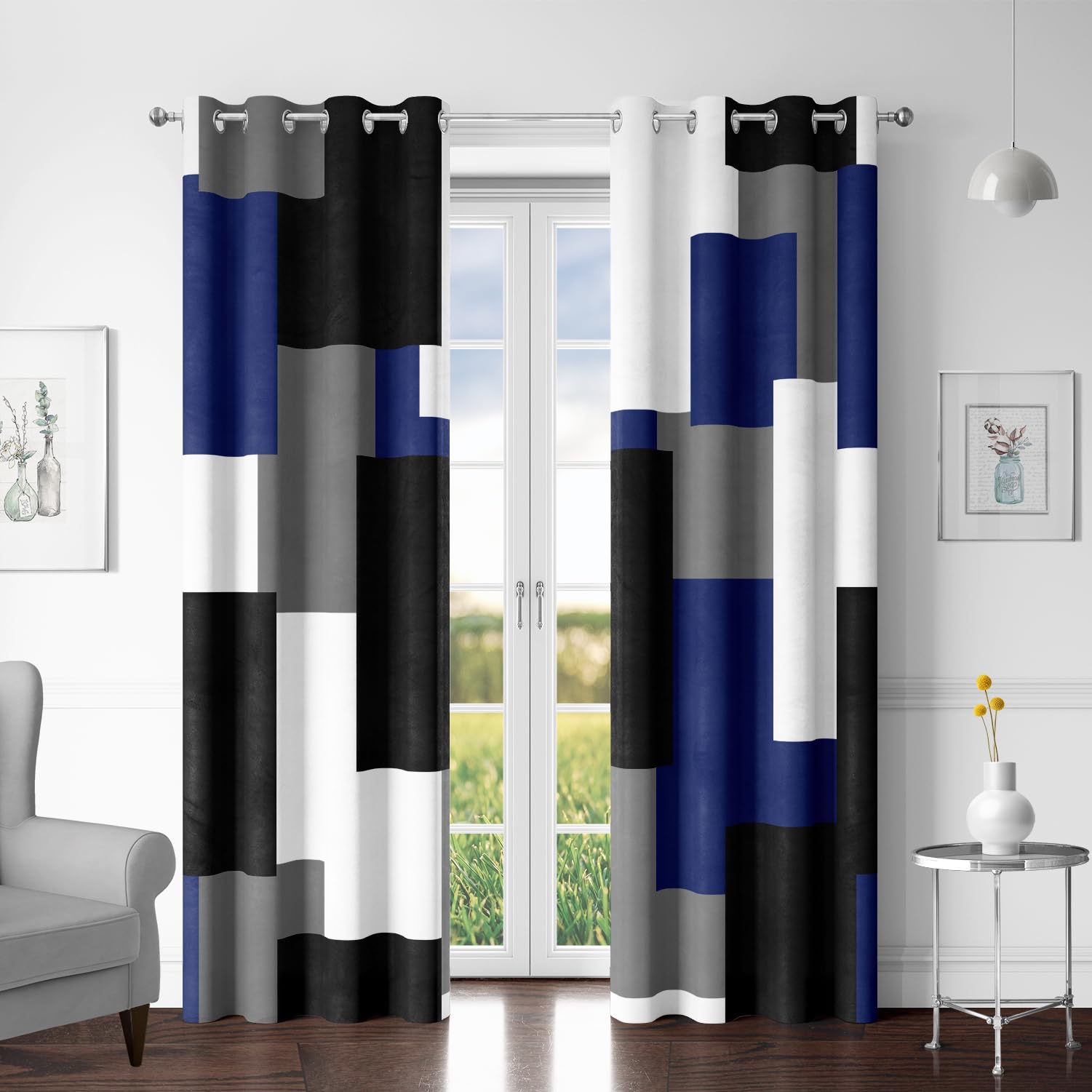 Tyrot Navy Blue Grey Blackout Curtains, 52x84 โ image 1