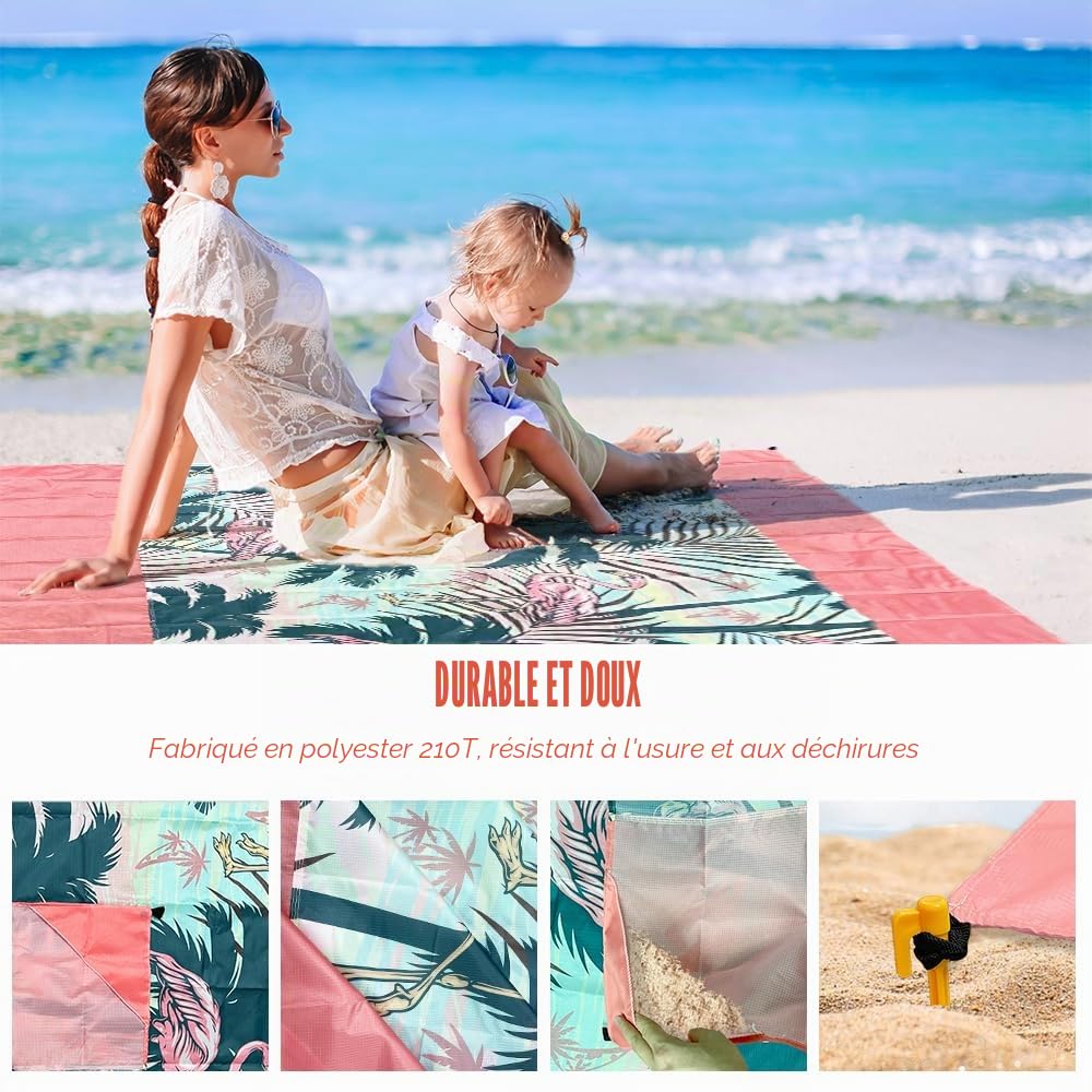 Bseical Tapis de Plage Anti-Sable 280x300cm Couverture Pique Nique Imperméable & Lavable Natte de Plage Grande Taille pour Voyage, Camping, Plage, Jardin-Sac de Transport Inclus