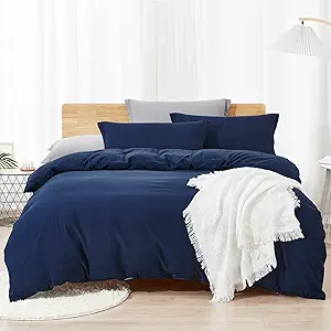 Dreaming Wapiti Duvet Cover Queen,Washed Microfiber Navy Blue Queen Size Duvet Cover Set,Solid Color - Soft and Breathable with Zipper Closure & Corner Ties (Navy Blue, Queen)