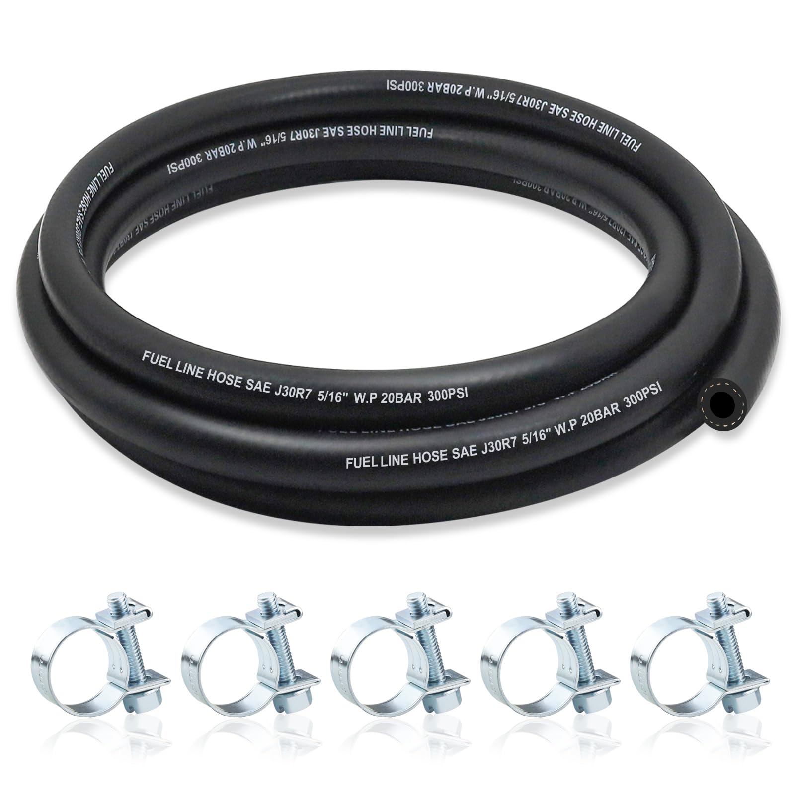 5/16 Fuel Line, NBR Rubber 5/16 Fuel Hose Nylon Braided with Hose Clamps, Fuel Line Hose for Automotive Vehicles(5FT)