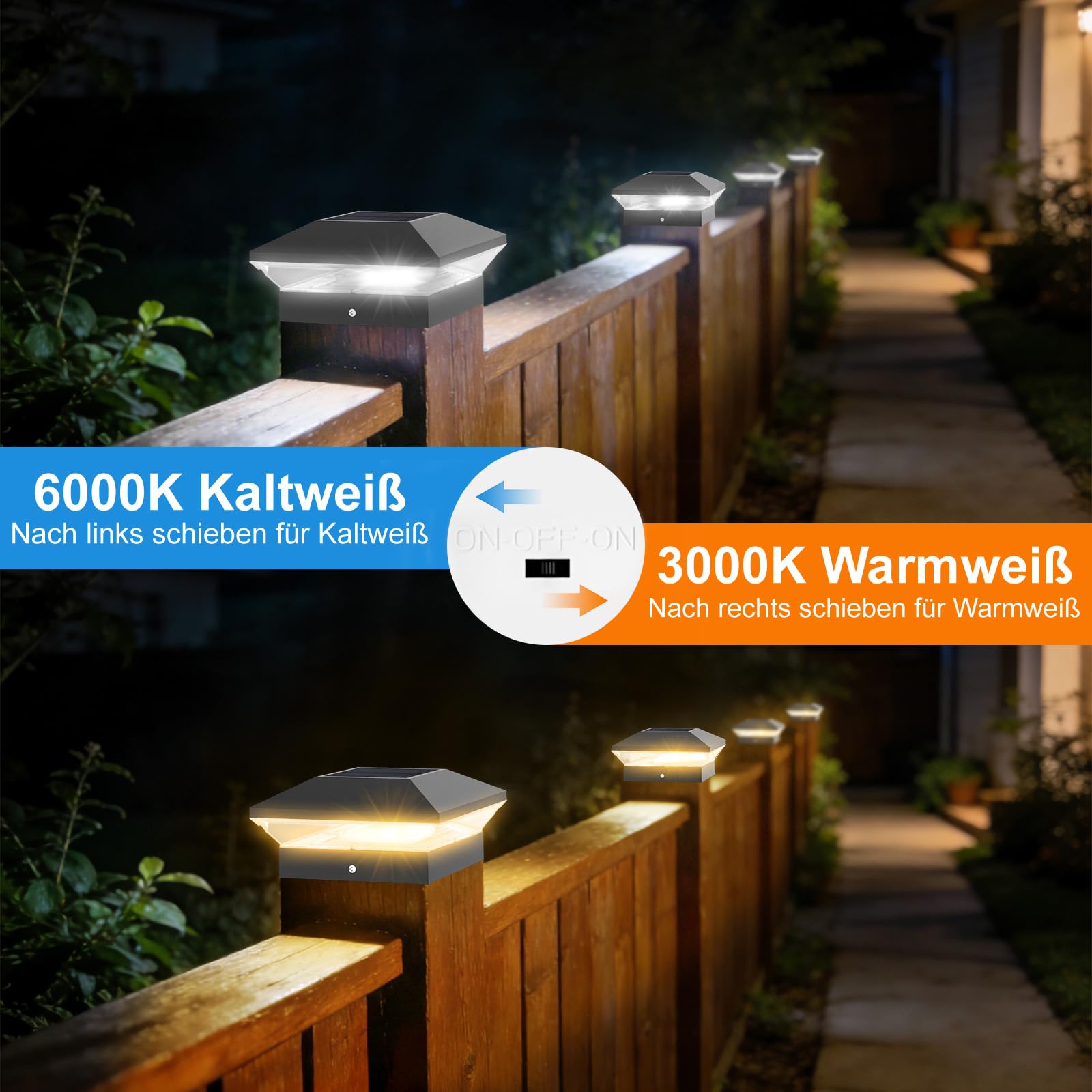 NATPOW LED Solar Pfostenkappe 9x9 10x10 IP65 Wasserdicht Warmweiß Kaltweiß 4 Stück