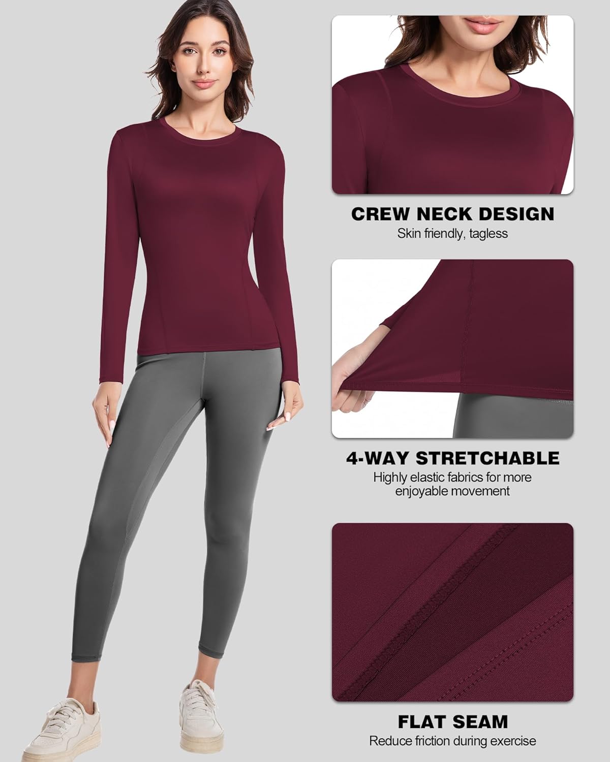 Women's Compression Shirts Long Sleeve Athletic Workout Tops Cool Dry Underscrubs Sun Protection for Gym Yoga Running - Image 5