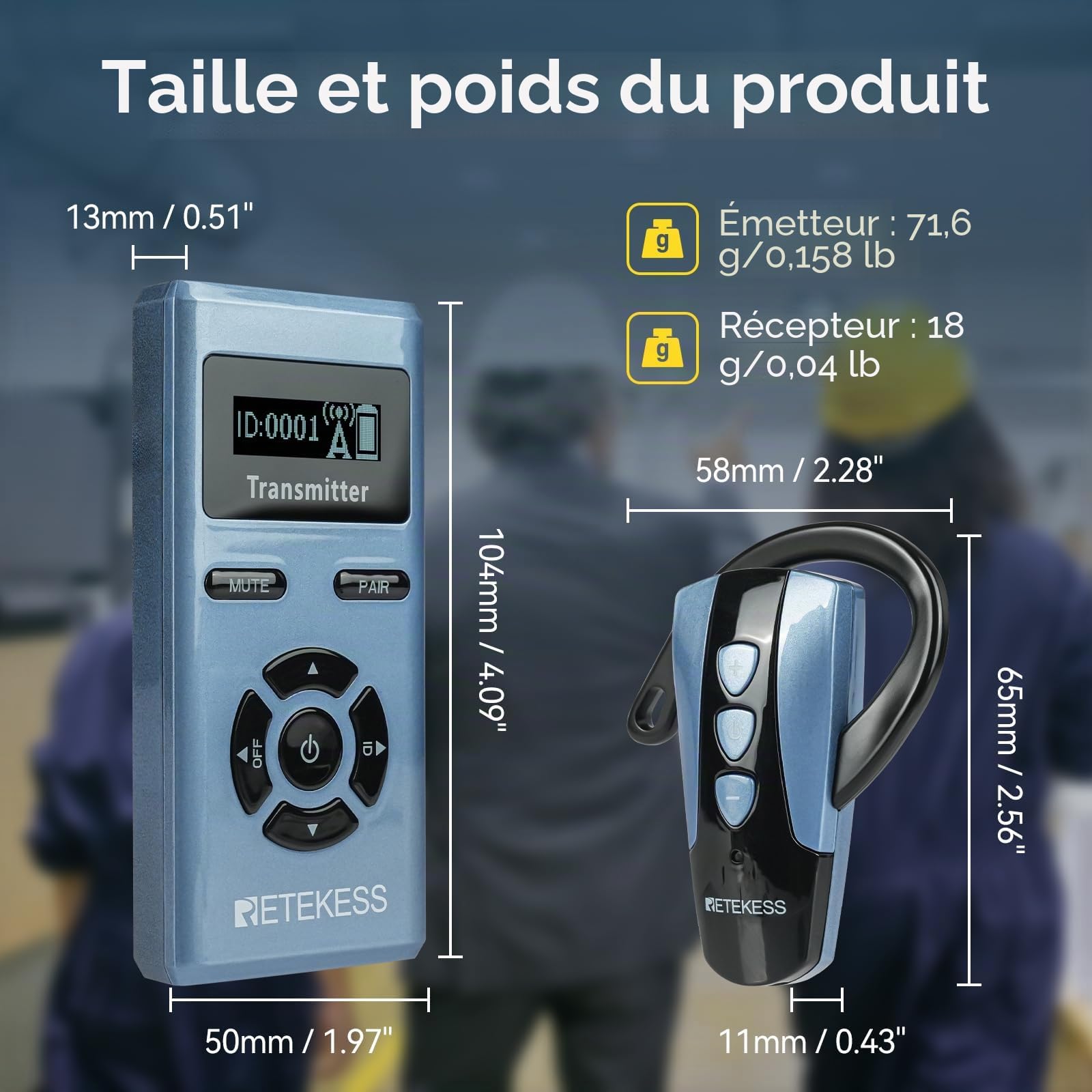 Retekess TT106S Système de Guide Touristique sans Fil, Récepteur à Crochet d'Oreille, 2.4G, Commande à Touche Unique, Port de Chargement USB, avec Sac de Rangement (2 Emetteurs, 20 Récepteurs)