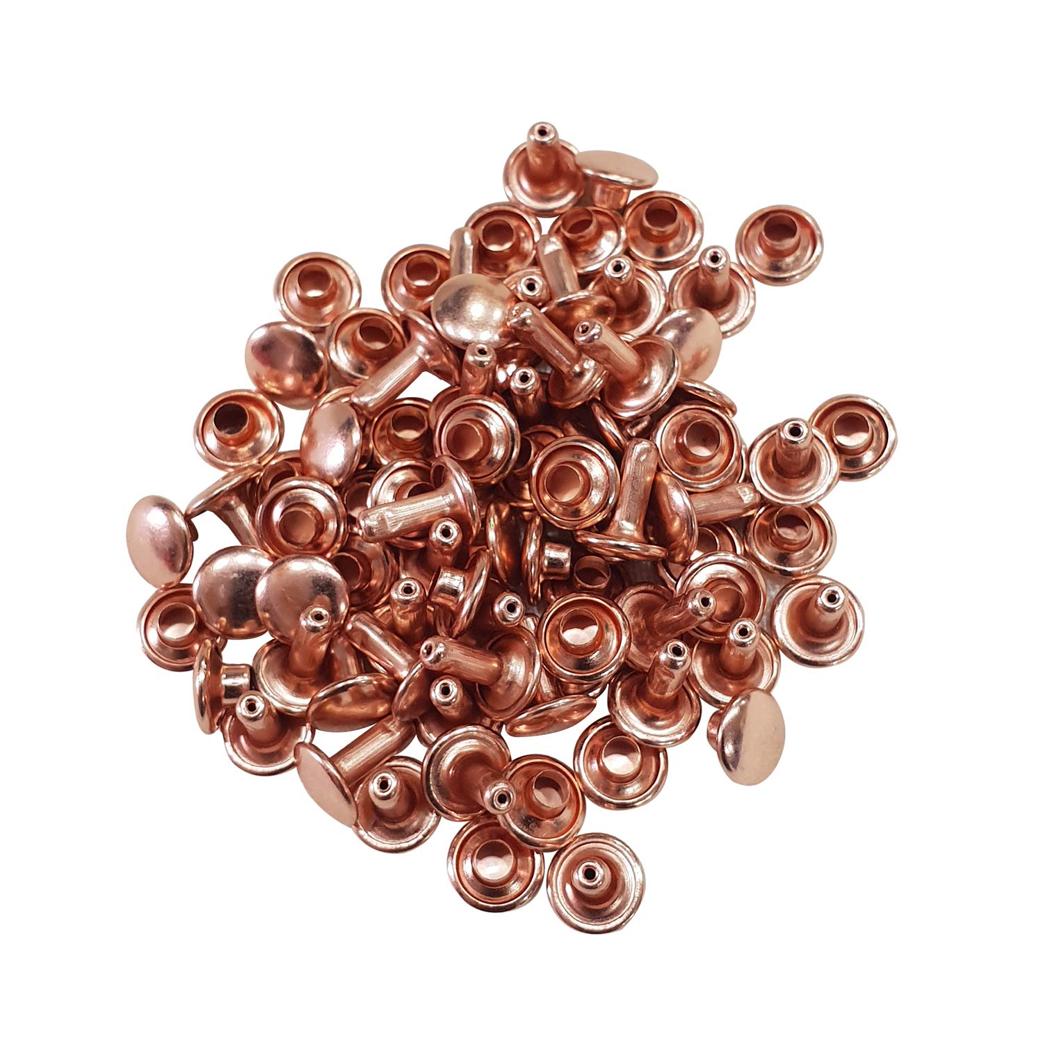 Trimming Shop Double Cap Rivets Leather Studs Tubular Metal Rivets for DIY Leather Goods, Clothing Repair & Replacement, Handbag, Strap, 8 mm x 7 mm, Rose Gold, 100 Sets