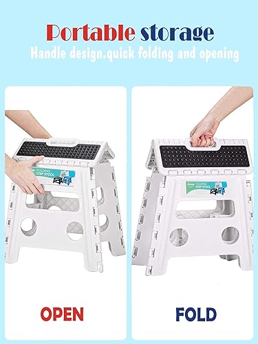 Miniatura 289 de Taburete plegable resistente de alta calidad de 13 pulgadas de altura para adultos, taburete de cocina, jardín, baño, color blanco Blanco,Bicolor