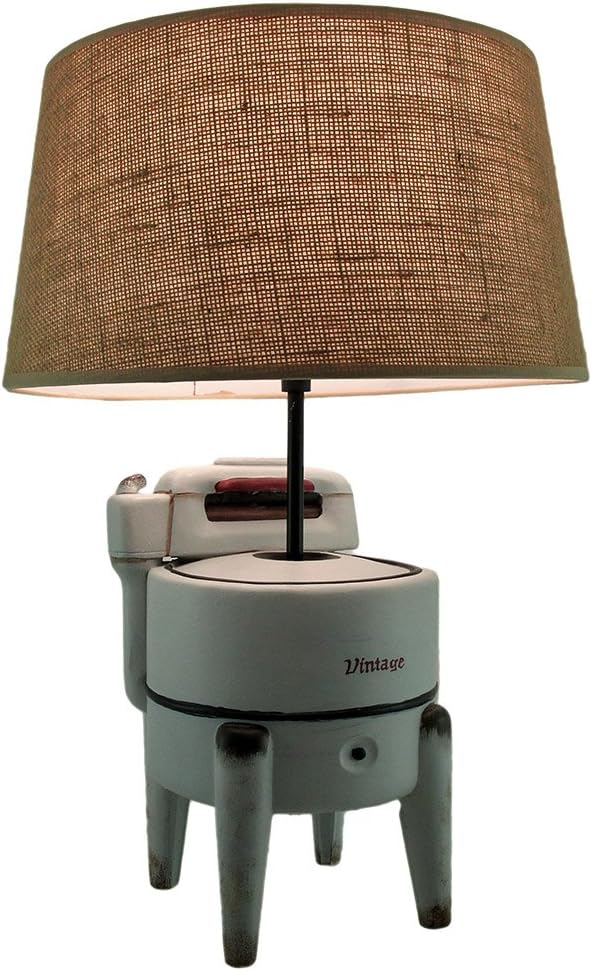 Antique Finish Vintage Washing Machine Table Lamp w/Burlap Shade 19 Inch