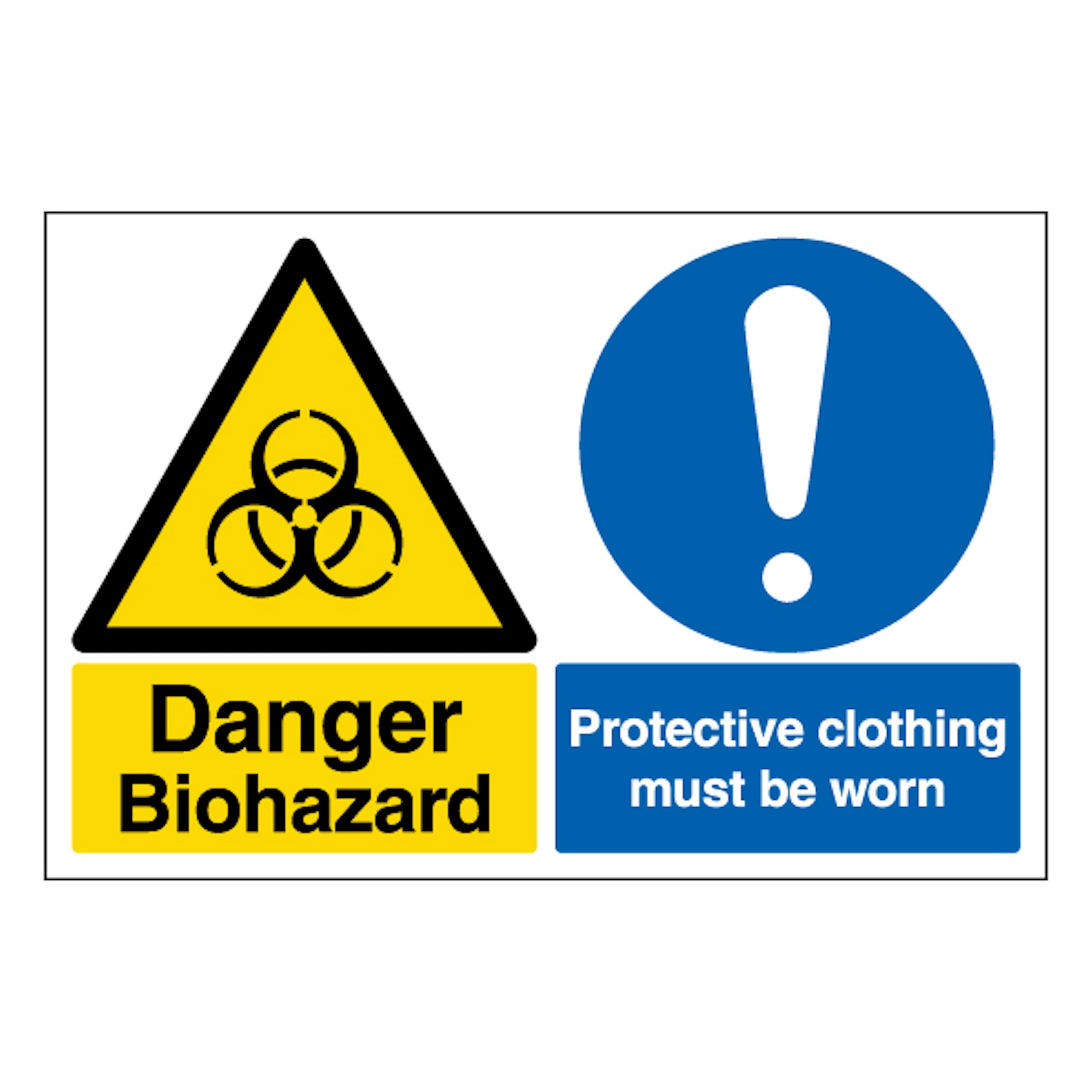 V Safety Danger Biohazard - Protective Clothing Must Be Worn - Landscape 210 x 297 mm (A4) - Self Adhesive Vinyl Safety Sign