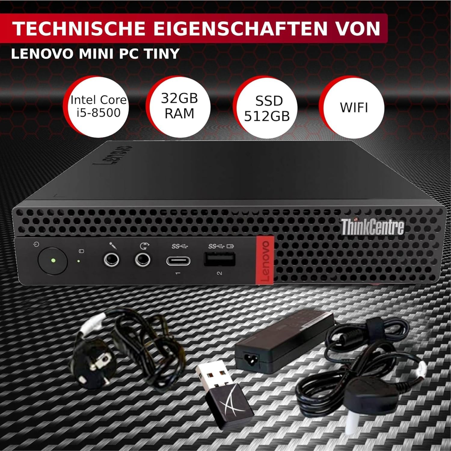 Lenovo Workstation Thinkcentre | Core i5-8500 bis zu 3,50 GHz | RAM 32 GB | SSD NVMe 512 GB WiFi | Monitor 27 Zoll FHD | Win 11 Professional Garantie 36 Monate