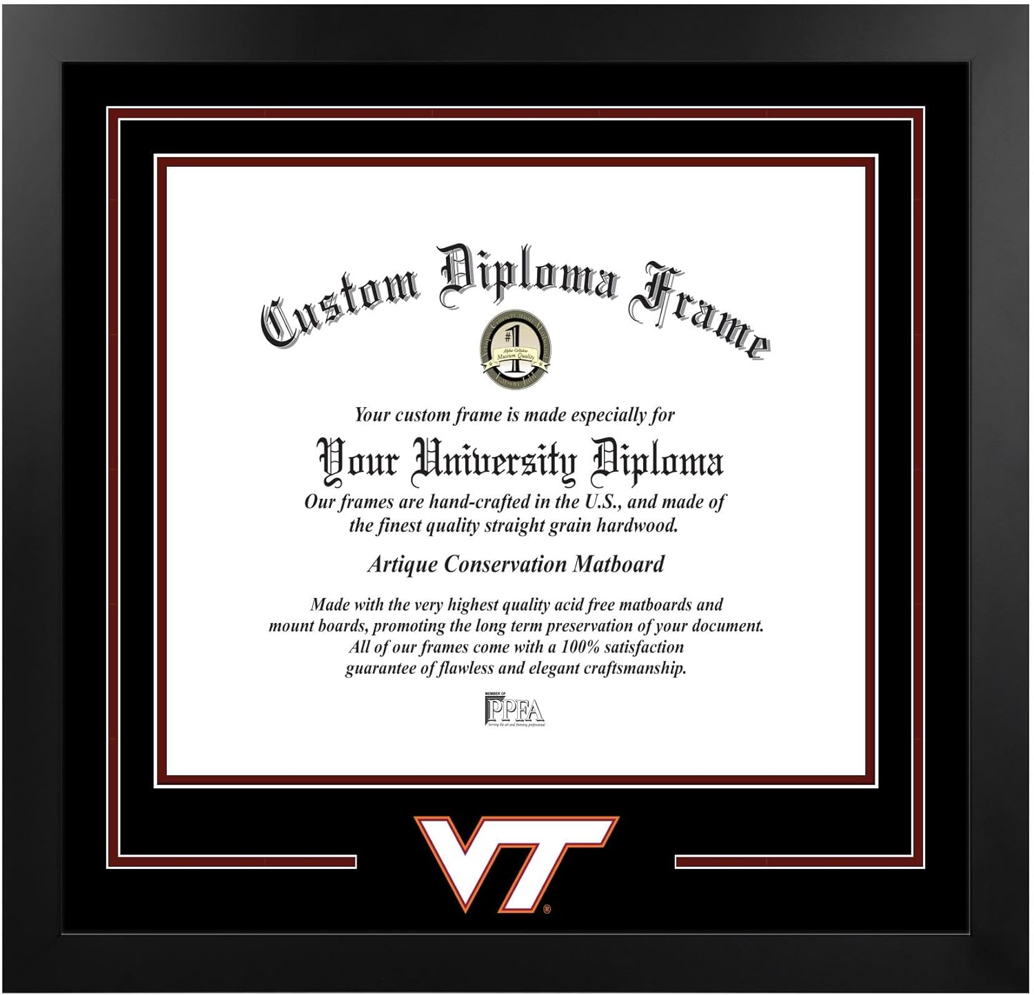 Campus Images NCAA Virginia Tech Hokies Unisex Spirit Diploma Manhattan Black Frame with Bonus Lithograph, Black, One Size