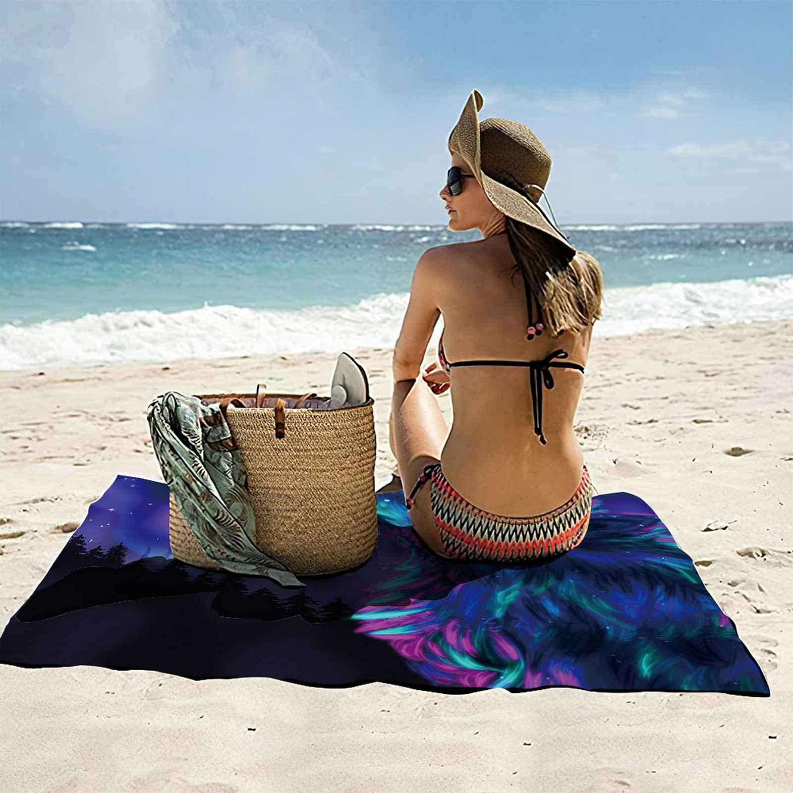 Telo Da Mare 3D Lupi Della Luna Stampato Asciugamano Da Spiaggia 150x200cm Asciugamano Microfibra Grande Antisabbia Leggero Telo Mare Per Sport Piscina Viaggi In Famiglia Vacanze
