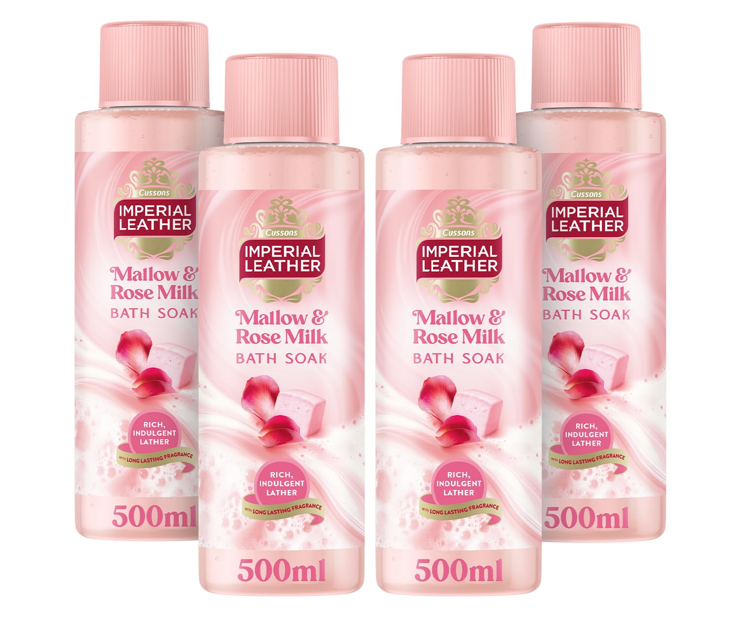 Imperial Leather Pampering Mallow & Rose Milk Bath Soak, Rich Indulgent Lather & Long Lasting Luxury Fragrance, Vegan & Cruelty Free 4 x 500ml