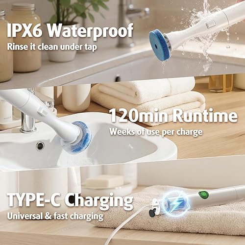 Miniatura 4 de AIR U+ Cepillo de inodoro eléctrico manos libres para personas mayores y hogares ocupados, no se dobla, limpia sin esfuerzo con cabezales