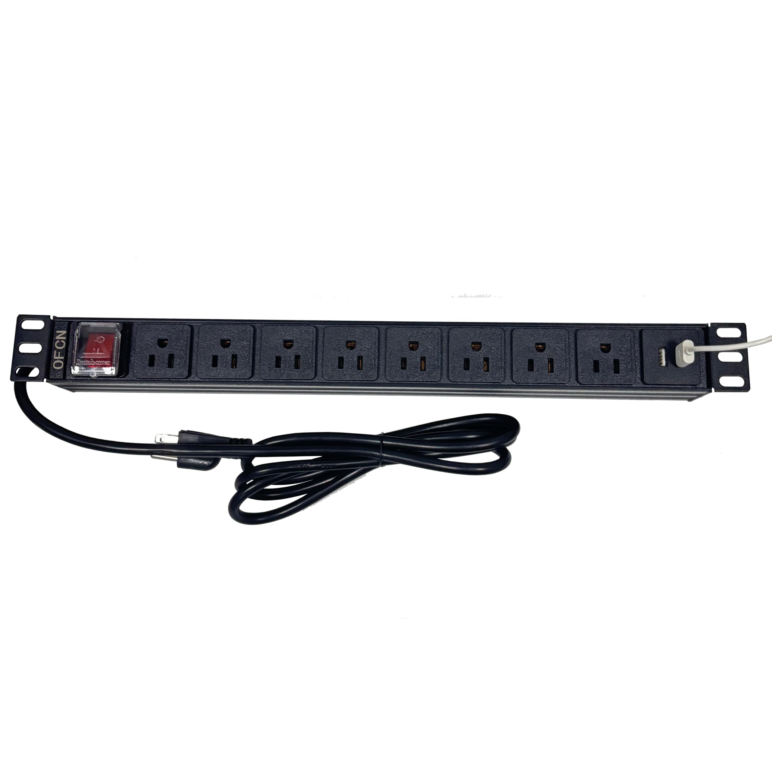 8 Outlet PDU with 2 USB Mountable Power Strip, Wall Mount Outlet Power Strip Heavy Duty, Wide Spaced 15A 125V 1875W, 6 FT SJT 14AWG Power Cord 19" 1U Rack Mount PDU Power Strips