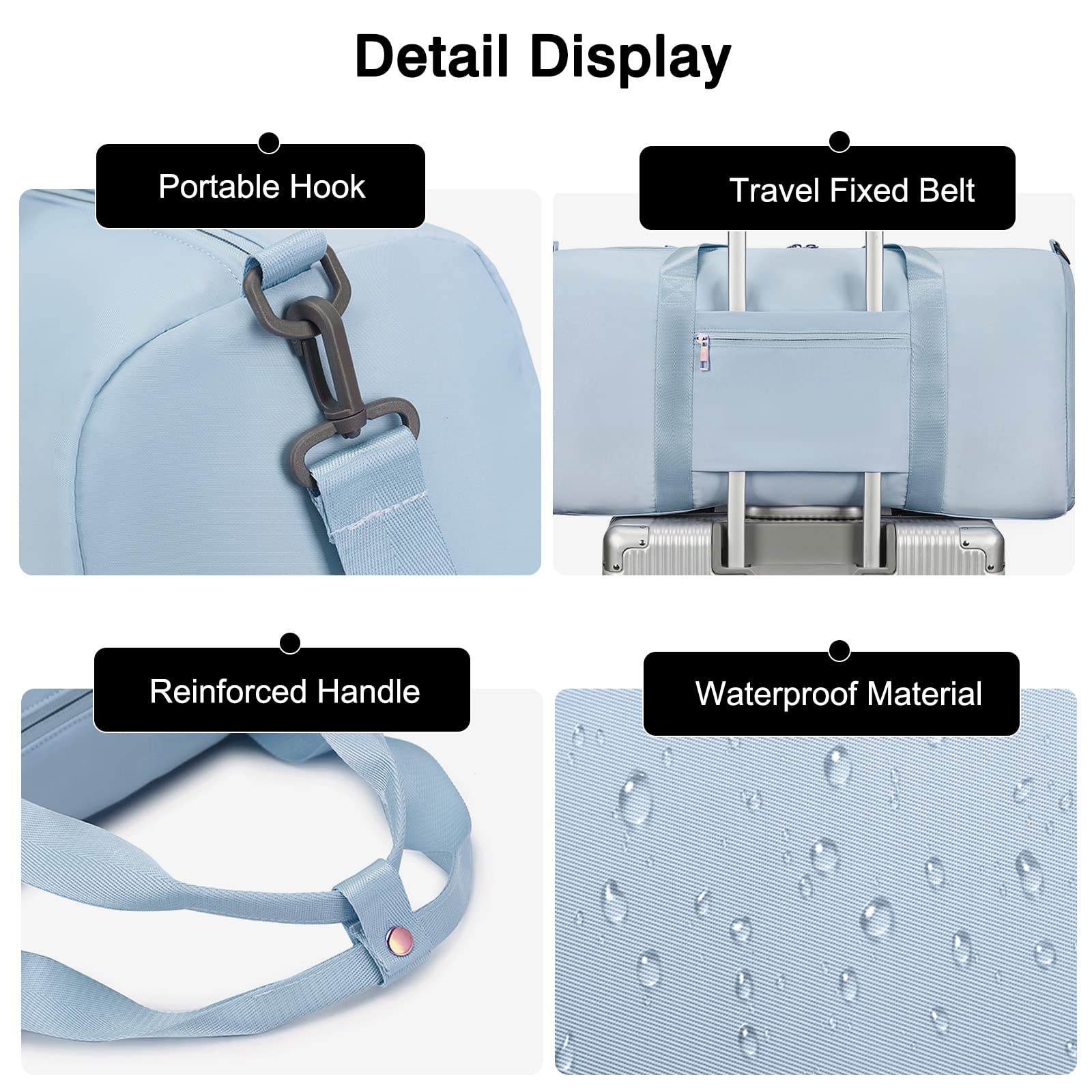 FANDARE Set 2 Pezzi Borsone da Viaggio Donna con Borsa Cosmetica - Borsoni Sportivi Uomo per Palestra, Piscina, Weekender - Tote a Spalla Azzurro