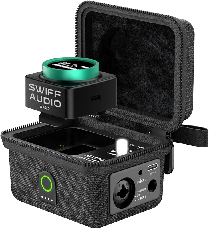 WX520 Wireless in Ear Monitor System, 5.8GHz IEM System w/Stereo/Mono Switch, Built-in Cue Mic, LED Receiver & Charging Case Transmitter, 4 Channels, One-to-More for Studio, Bands, Live