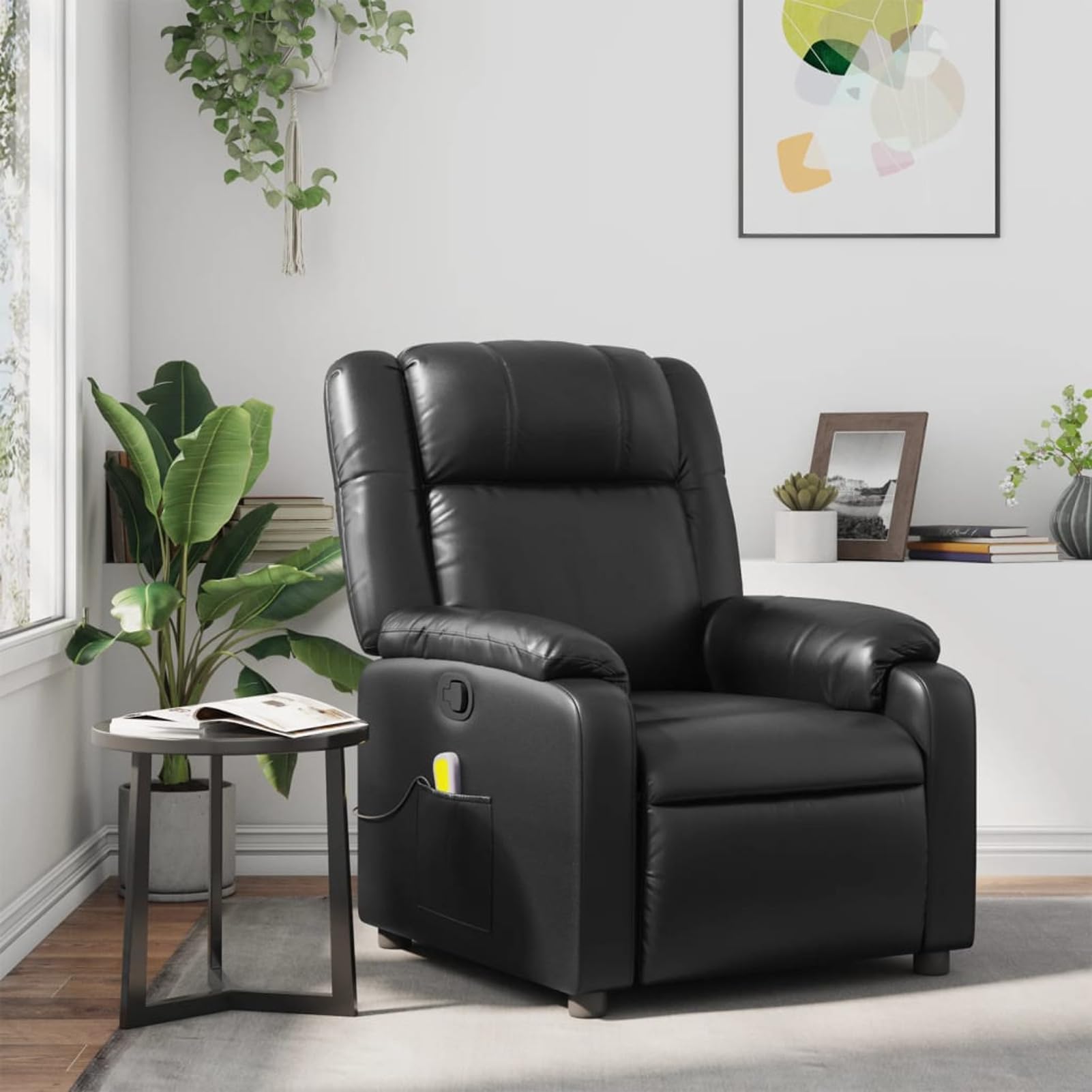 IKAYAA Sillón Reclinable de Masaje Cuero sintético Sillón De Relax, Sillon Masaje Relax, Sillon Relax Electrico con Bolsillos Laterales para Salón Oficina Dormitorio Color Negro