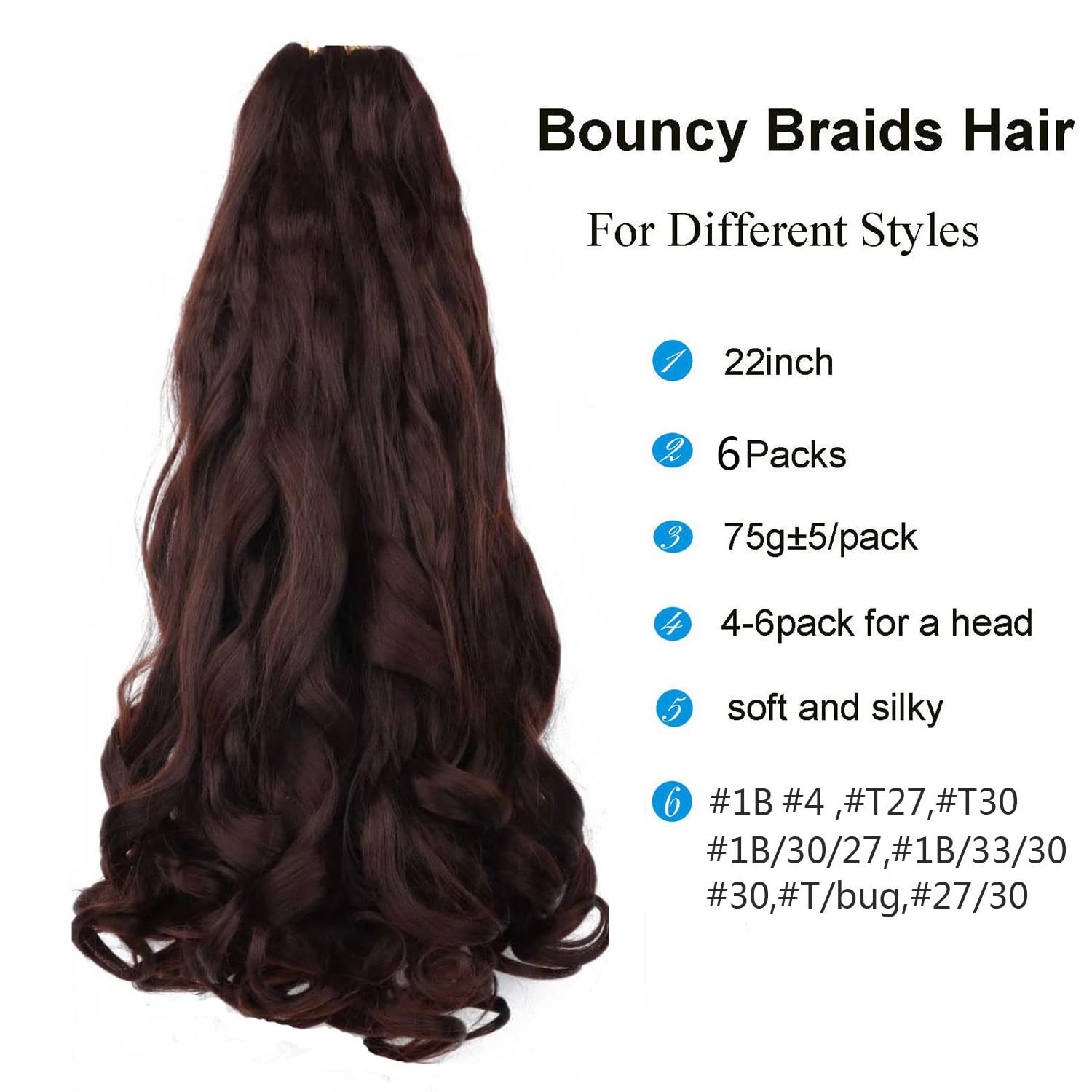 6 Packs French Curl Braiding Hair Extension Crochet Braids for Black Women Crochet Hair for Braiding (#4, 22Inch (Pack of 6) - Image 2