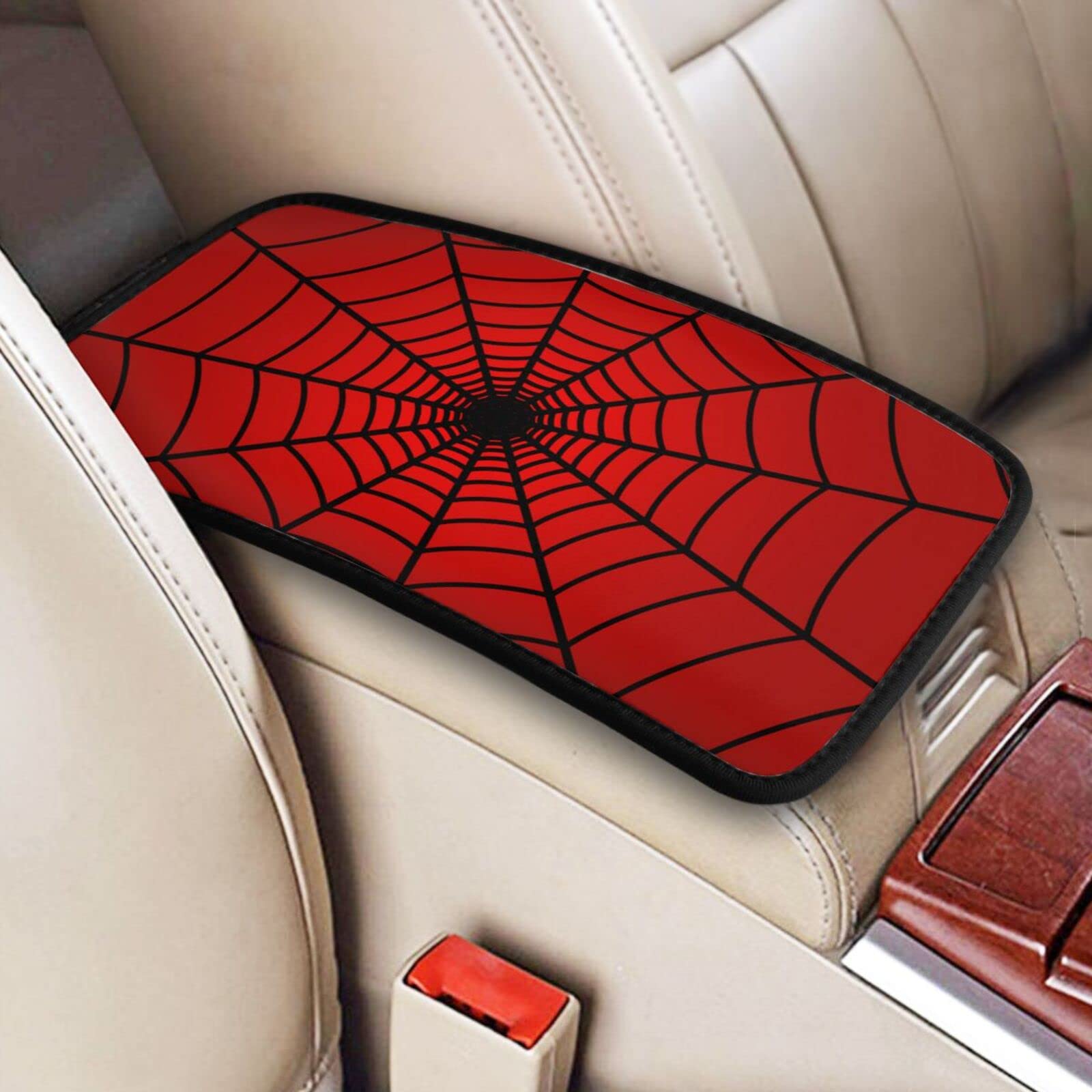 YANGDADA Red Spider Web Auto Center Console Cover Pad Car Armrest Seat Box Cover Cushion Universal for Most Vehicle SUV Truck Car Accessories Decor